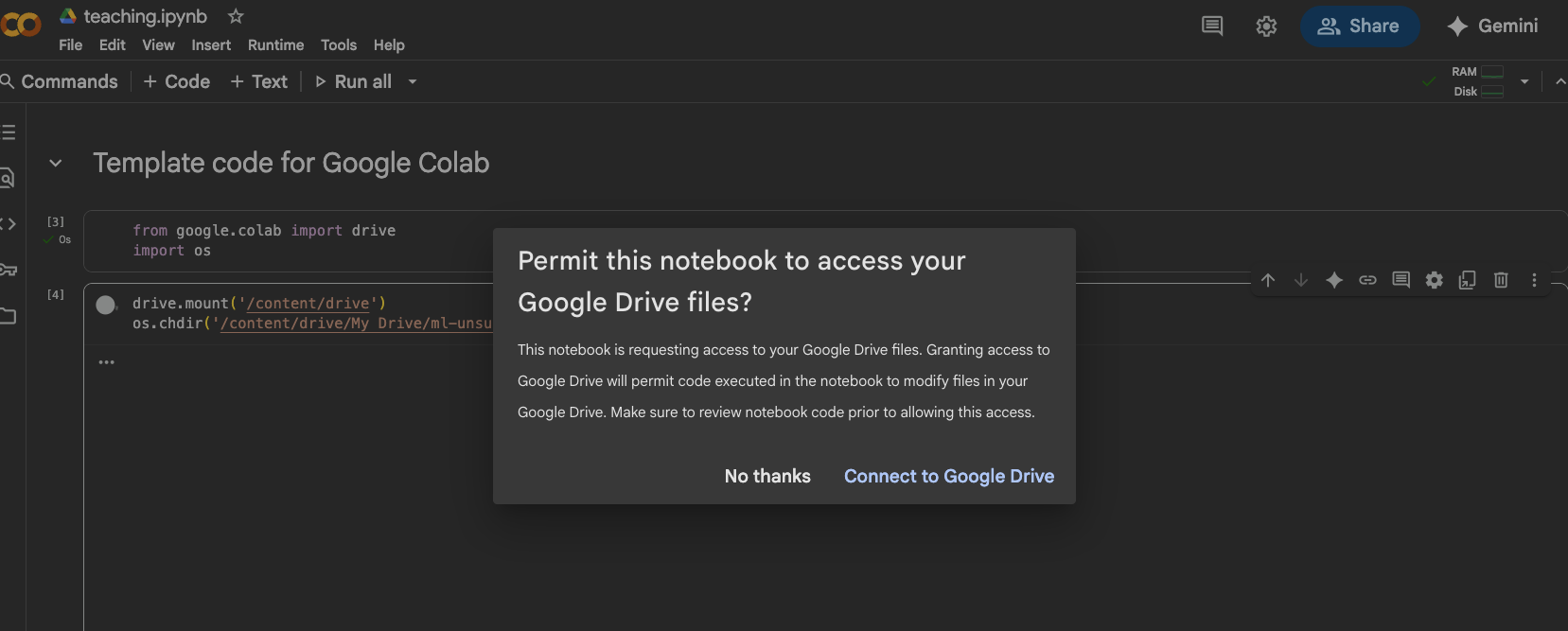 Colab Authentication Step 1