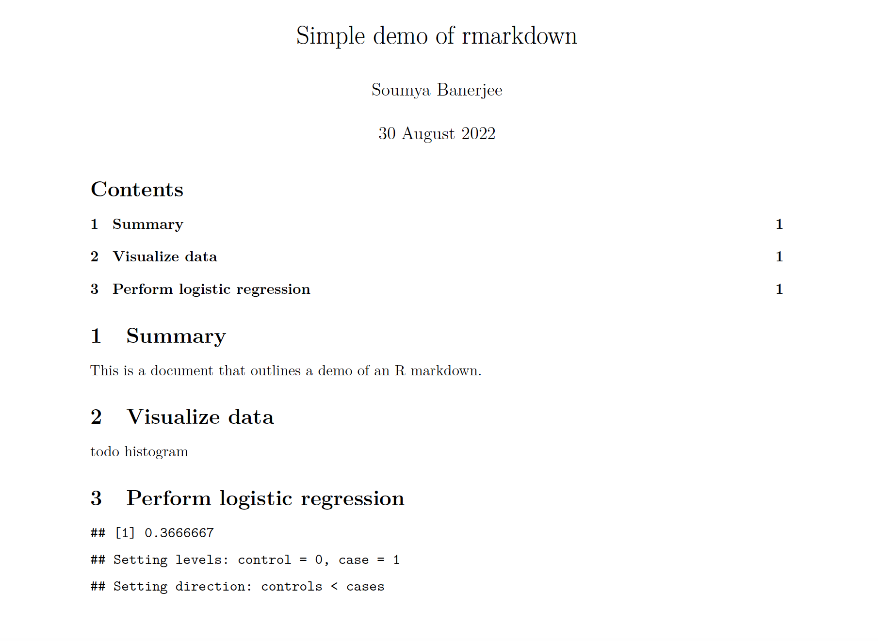 Screenshot of completed report